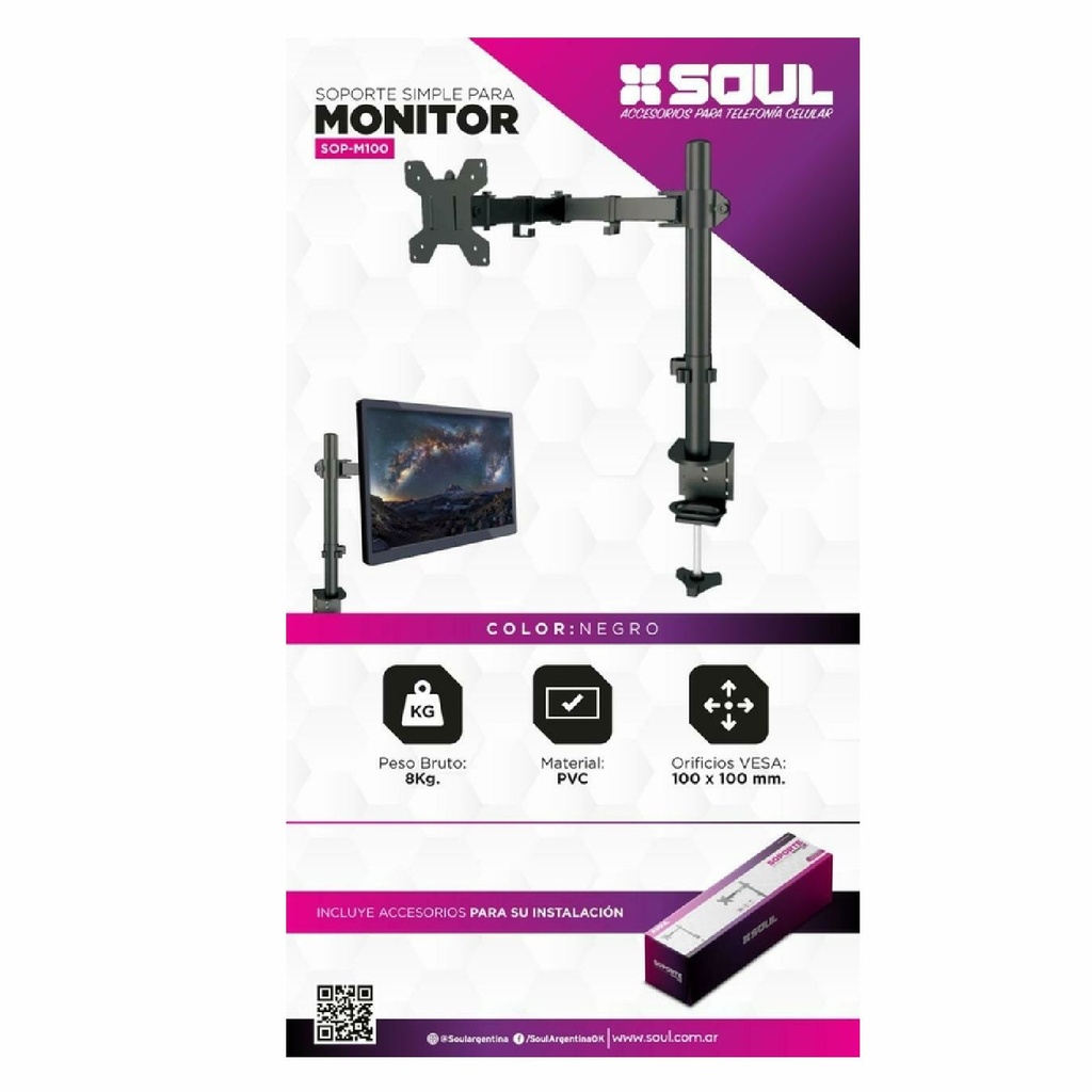 SOPORTE MONITOR SOUL SOP-M100 ESCRITORIO CON BRAZO